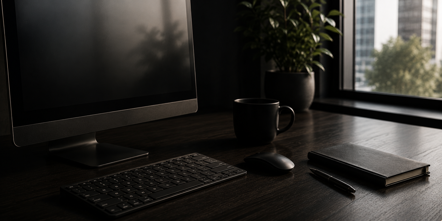 Espacio de trabajo con computadora y cuaderno